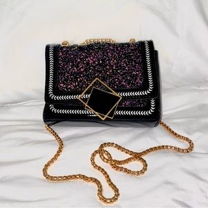 BLK sparkly Cross Body Bag with gold Chain